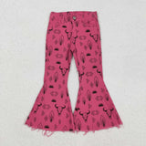 P0159 Western Pink Denim Flared Girl's Pants Jeans