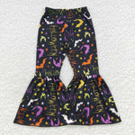 Preorder P0174 Halloween Black bat Flare Girl's Pants