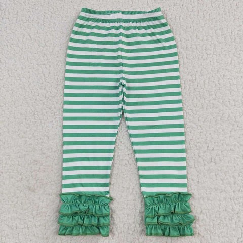 P0175 Green Stripe Ruffles Leggings Girl's Pants