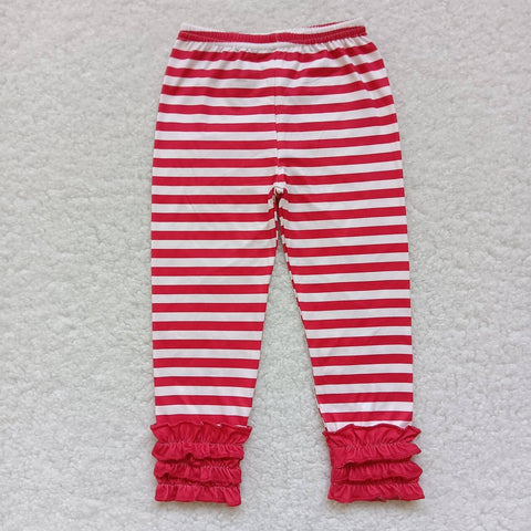 P0176 Red Stripe Ruffles Leggings Girl's Pants