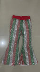 P0199 Boutique Red Green Stripe Shiny Sequin Pants