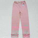 P0200 Christmas Embroidery Santa Red Stripe Women Adult's Pajama Pants