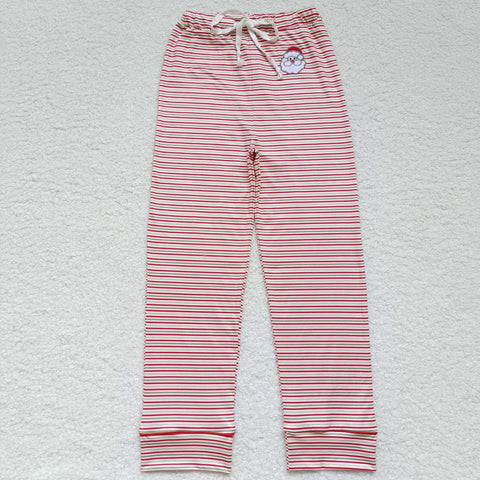 P0200 Christmas Embroidery Santa Red Stripe Women Adult's Pajama Pants