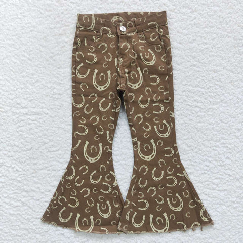 P0227 Western Brown Denim Flared Girl's Pants Jeans