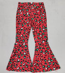 P0229 Red Leopard Denim Flared Girl's Pants Jeans