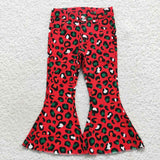 P0229 Red Leopard Denim Flared Girl's Pants Jeans