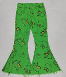 P0230 Christmas Green Cartoon Denim Flared Girl's Pants Jeans