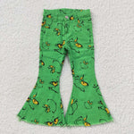 Preorder Restocking P0230 Christmas Green Cartoon Denim Flared Girl's Pants Jeans