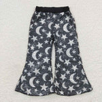 P0245 Boutique Halloween Moon Star Black Shiny Sequin Pants