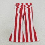 P0246 Red Stripe Denim Flared Girl's Pants Jeans