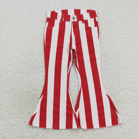 P0246 Red Stripe Denim Flared Girl's Pants Jeans