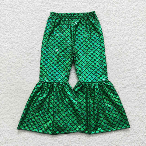 P0250 Boutique Satin Green Scale Girl Pants