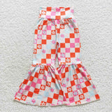 P0263 Flower Plaid Girl's Flare Pants