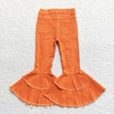 P0271 Orange Ripped Denim Flared Girl's Pants Jeans