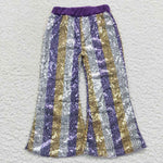 P0276 Boutique Purple Stripe Shiny Sequin Pants