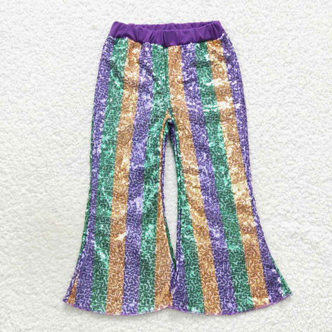 P0277 Boutique Purple Stripe Mardi Gras Shiny Sequin Pants