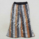 P0278 Boutique Black Gold Stripe Shiny Sequin Pants