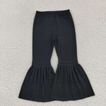 P0282 Black Tassel Cotton Girl's Flare Pants