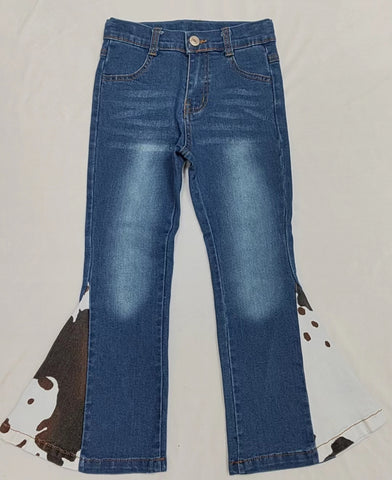 P0305 Preorder Western Brown Cow Denim Flared Girl's Pants Jeans