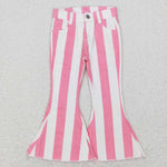 P0315 Pink Stripe Denim Flared Girl's Pants Jeans