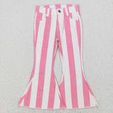 P0315 Pink Stripe Denim Flared Girl's Pants Jeans