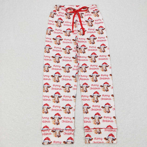 P0321 Merry Christmas Cow Red Adult's Pajama Pants