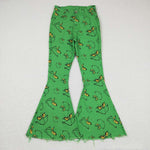 P0323 Christmas Green Jeans Adult Jeans Flared Pants