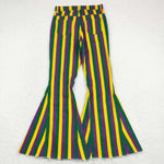 P0328 Green Purple Stripe Denim Flared Adult Jeans Flared Pants