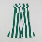 P0330 Green Stripe Denim Flared Girl's Pants Jeans