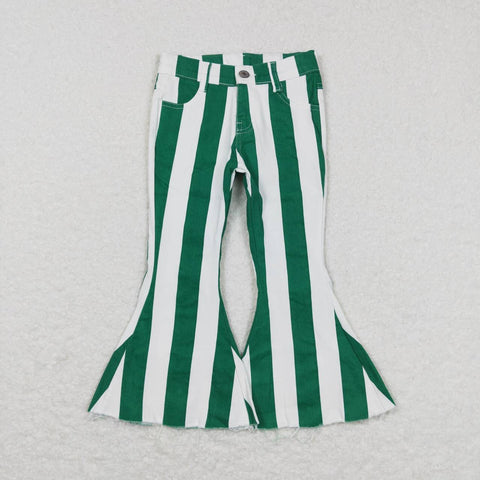 P0330 Green Stripe Denim Flared Girl's Pants Jeans