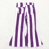 P0331 Purple Stripe Denim Flared Girl's Pants Jeans