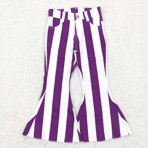 P0331 Purple Stripe Denim Flared Girl's Pants Jeans