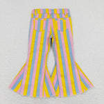 P0332 God Colorful Stripe Denim Flared Girl's Pants Jeans