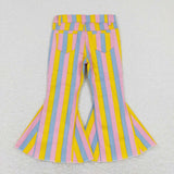 P0332 God Colorful Stripe Denim Flared Girl's Pants Jeans