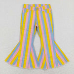 P0332 God Colorful Stripe Denim Flared Girl's Pants Jeans