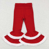 P0334 Christmas Fashion Red Denim Flared Girl's Pants Jeans