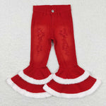 P0334 Christmas Fashion Red Denim Flared Girl's Pants Jeans