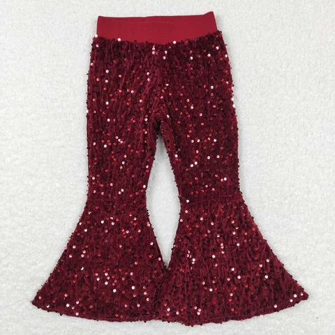 P0338 Boutique Deer red Shiny Sequin Pants