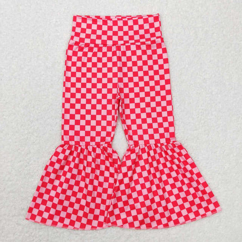 P0340 Pink Plaid Girl's Flare Pants