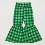 P0341 Green Plaid Girl's Flare Pants