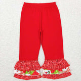 P0358 Christmas Red Ruffles Girl's Pants