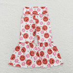 P0363 Smiley face Flower Pink Girl's Flare Pants