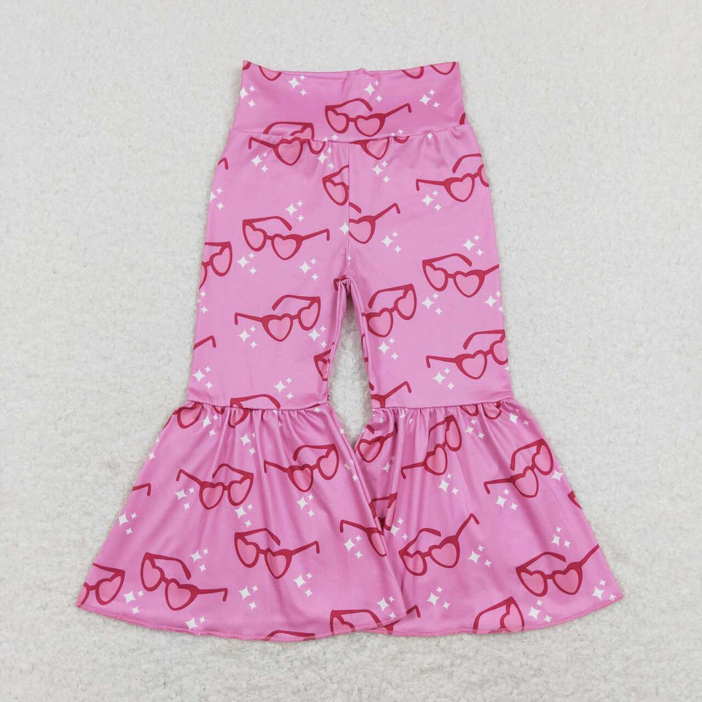 P0365 Love Glasses Pink Girl's Flare Pants