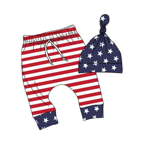 Preorder 12.04 P0377 July 4th Red Stripe Star Hat Baby Boy's Pants