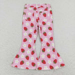 P0396 Strawberry Flower Pink Flared Pants Girls Jeans