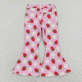 P0396 Strawberry Flower Pink Flared Pants Girls Jeans