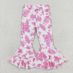 P0406 Cow Pink Flared Pants Girls Jeans