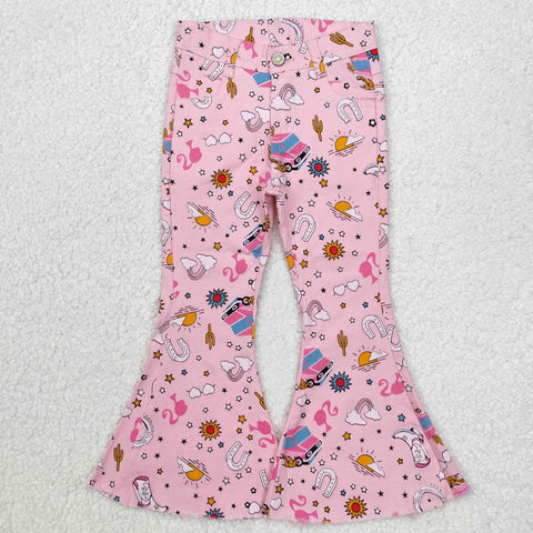 P0407 Fashion Pink Flared Pants Girls Jeans