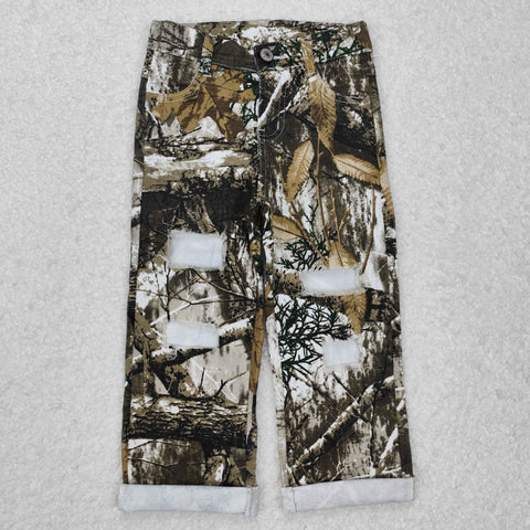P0410 Hunting Branches Ripped Straight Pants Kids Jeans