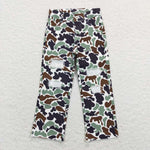 P0413 Hunting Camo Ripped Straight Pants Kids Jeans